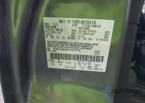 2012 Ford Escape Limited from USA, damaged, VIN 1FMCU9EG9CKB37776